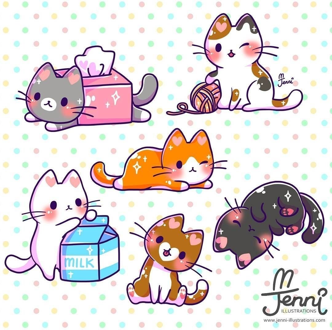 Кавайные наклейки котики