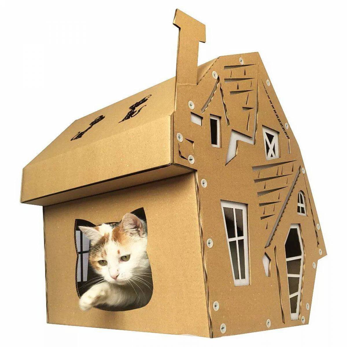 Котик с домиком бумажный