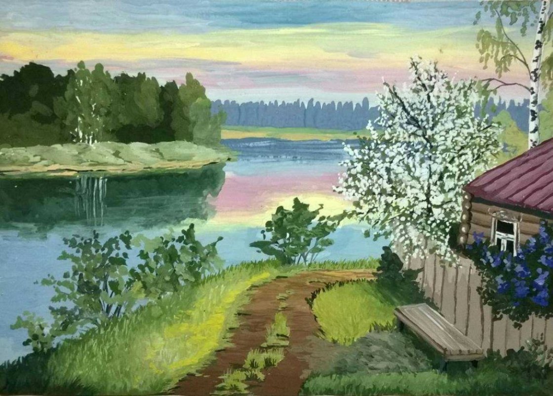 Летний пейзаж гуашью