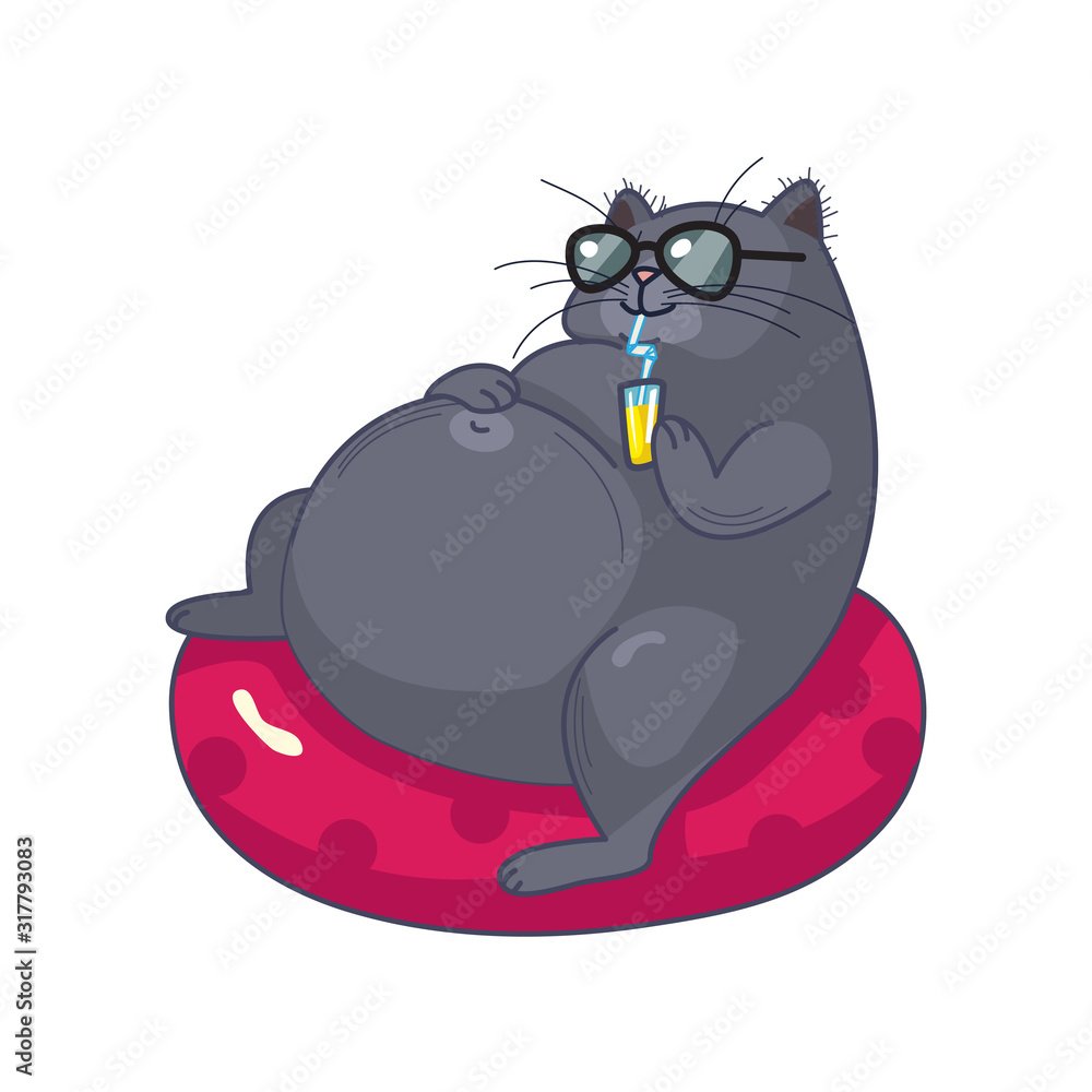Котик в надувном круге рисунок