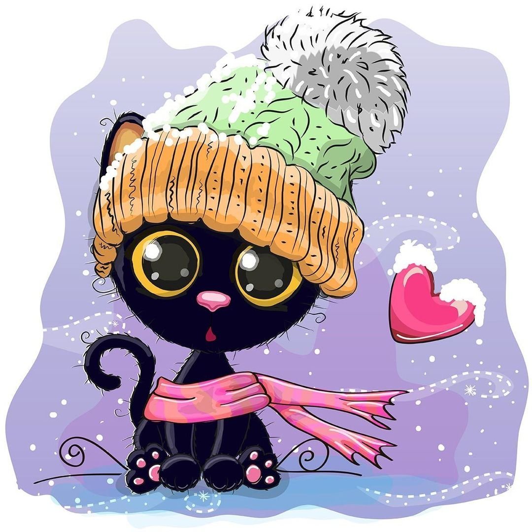 Нарисованные котики в шапочках