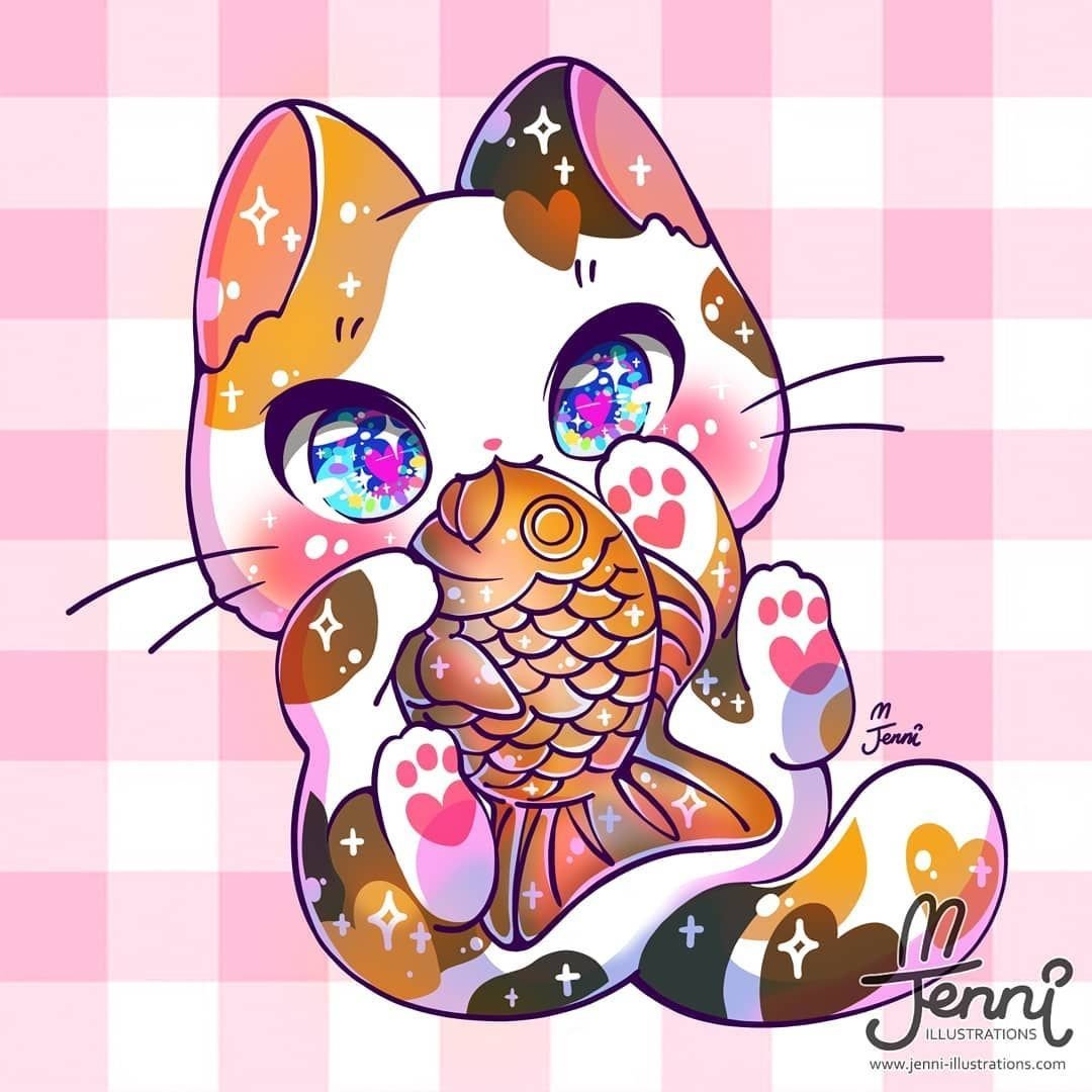 Кавайные котики с едой