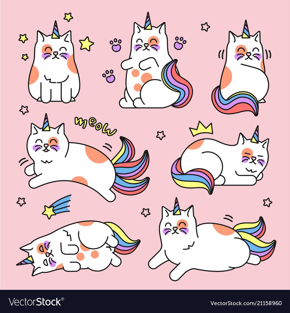 Стикеры котики Единороги