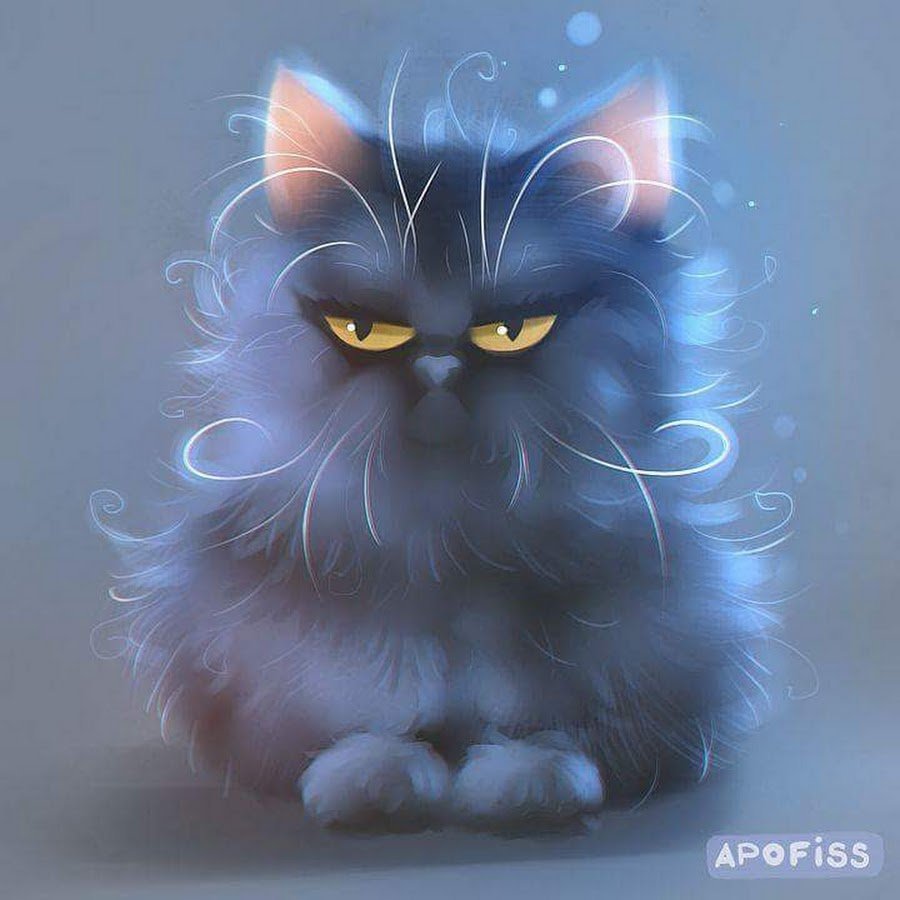 Пушистый котик арт