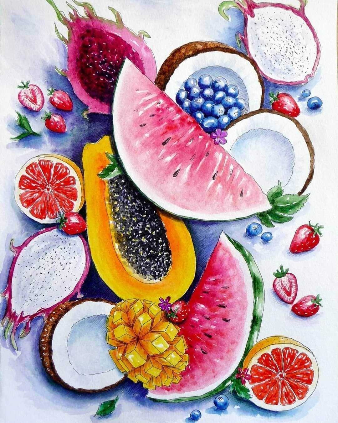 Рисунок фруктов красками