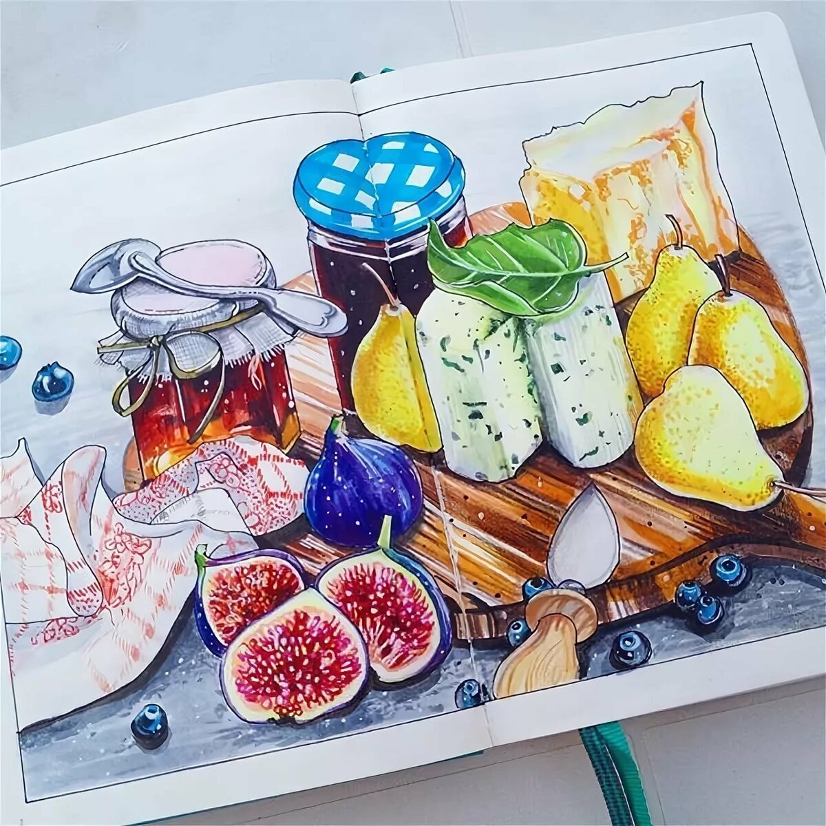 Фрукты скетч маркерами