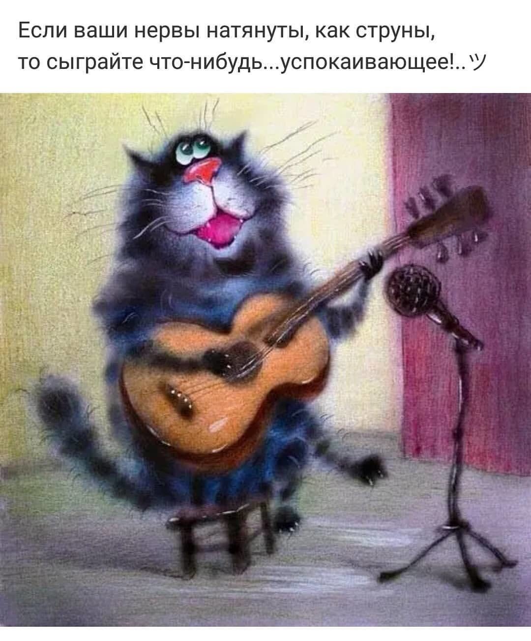 Открытка котик с гитарой