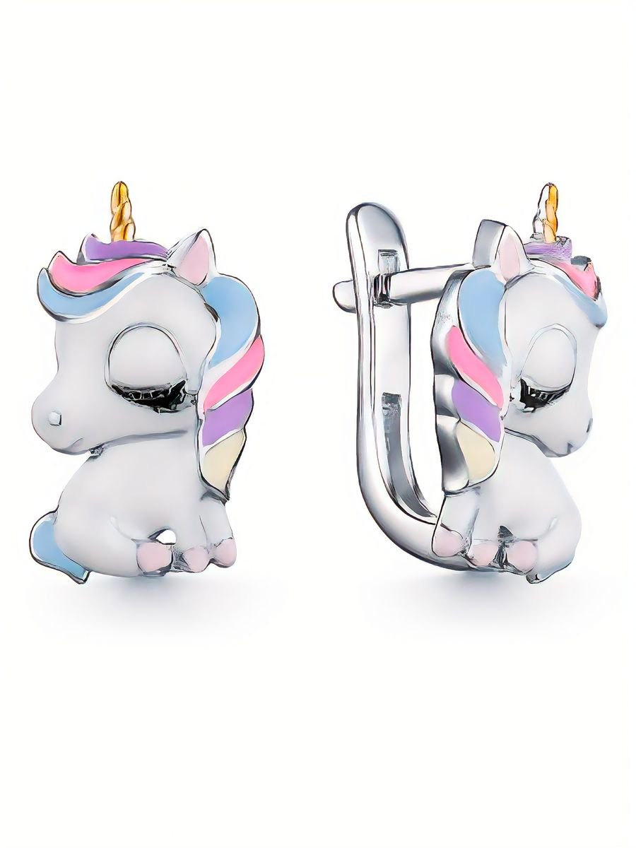 Детские розовые серьги кошки из серебра 925 пробы Dewi Kids 901021946