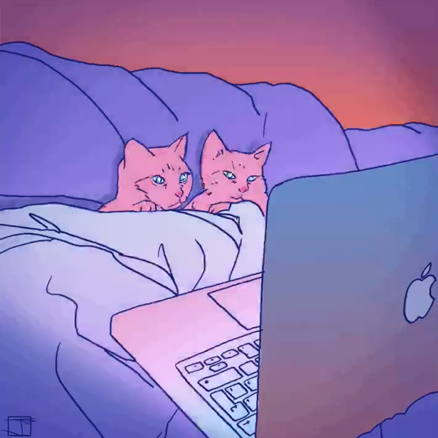 Котик под одеялом арт