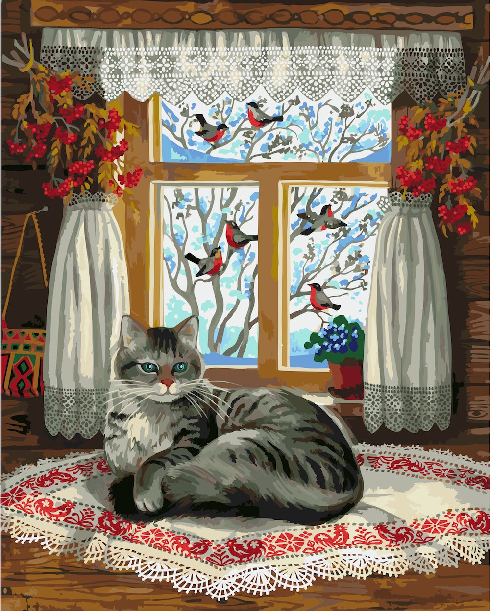 Кошка на окошке живопись