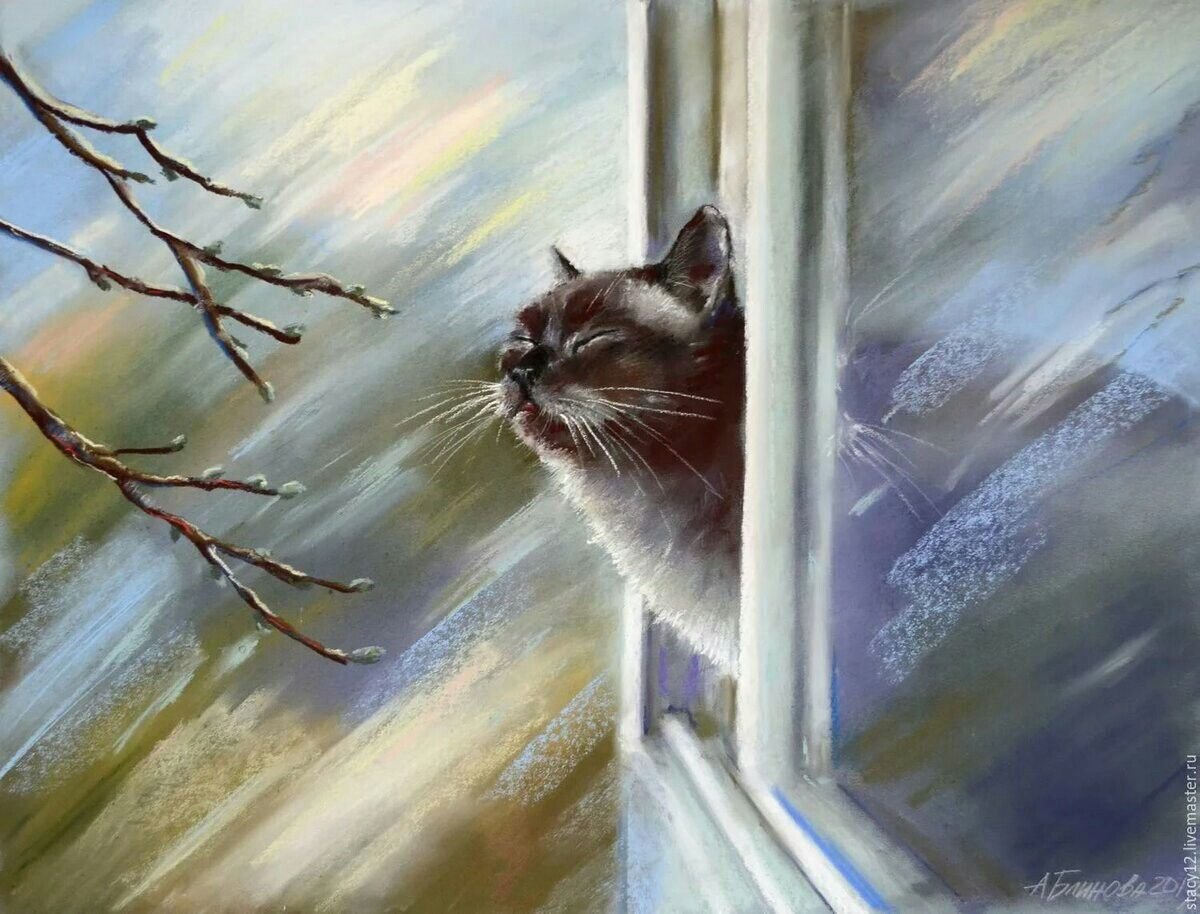Живопись весенний котик