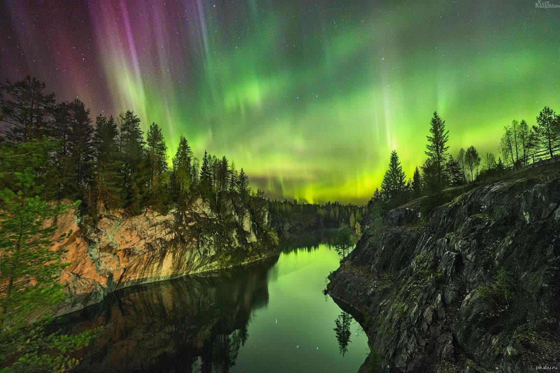 Карелия Рускеала Северное сияние