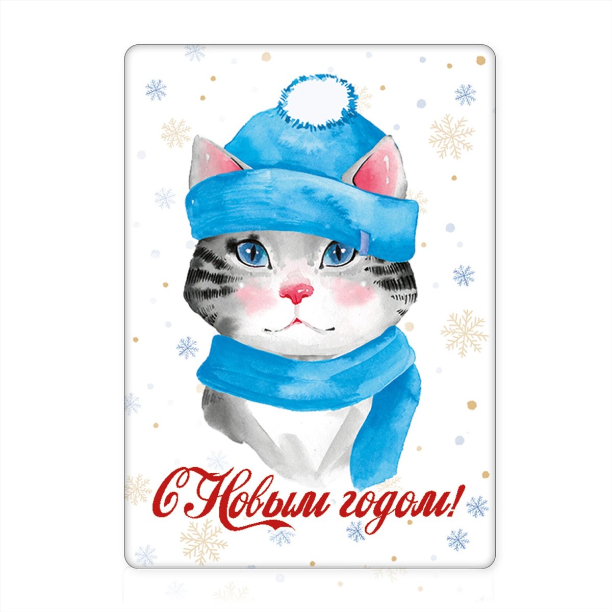 Магнит котик новогодний