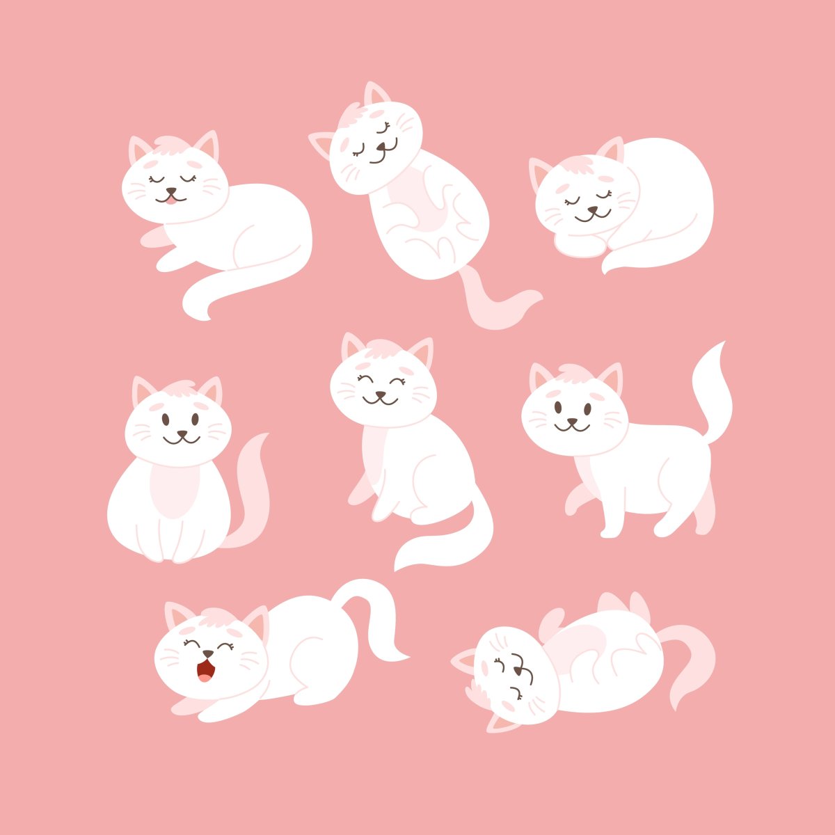 Кошки маленькие милые белые нарисованные