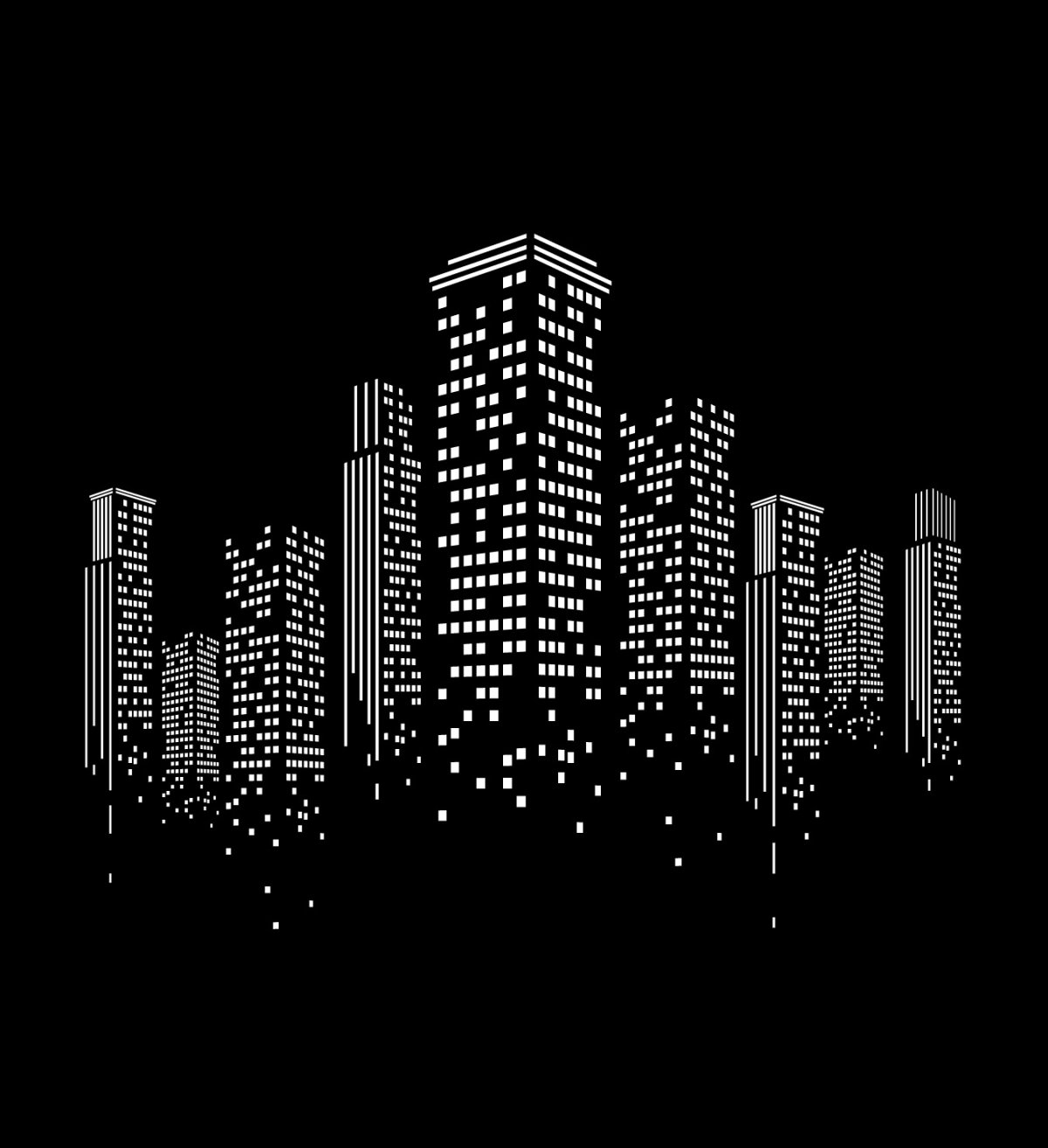 Силуэты домов ночного города