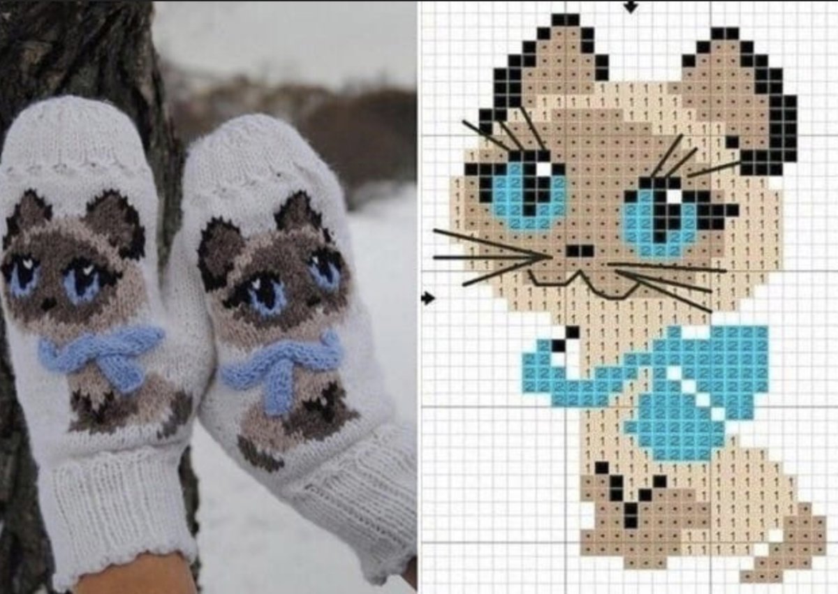 Варежки с котенком Гав