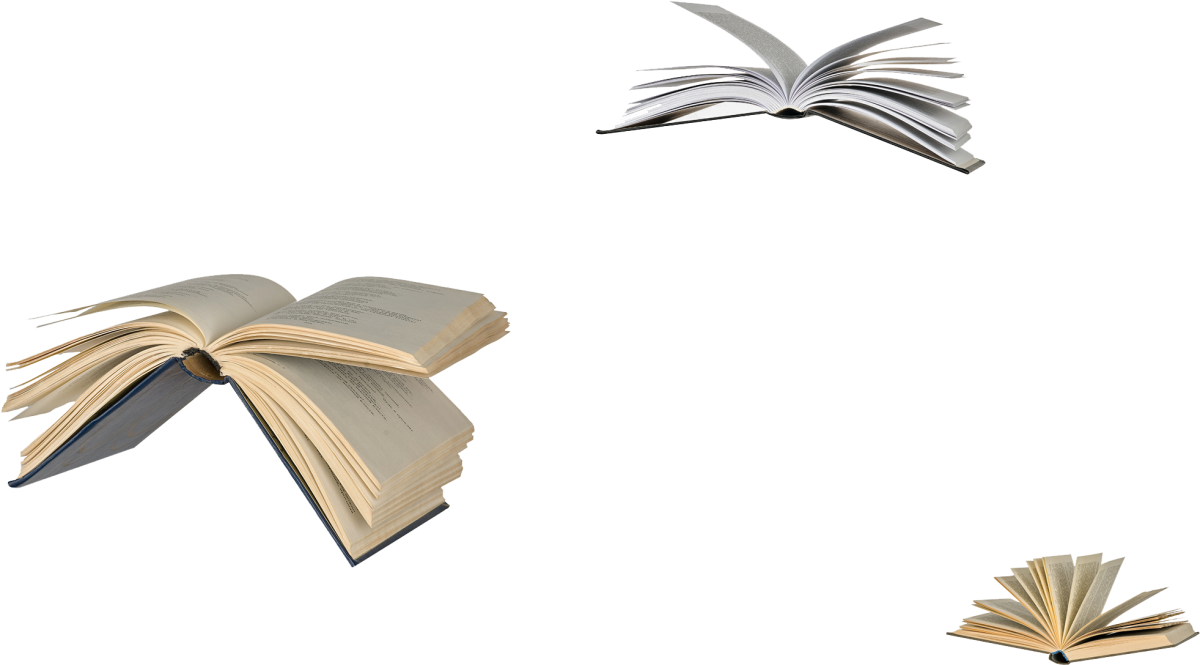 Летающие книги на прозрачном фоне