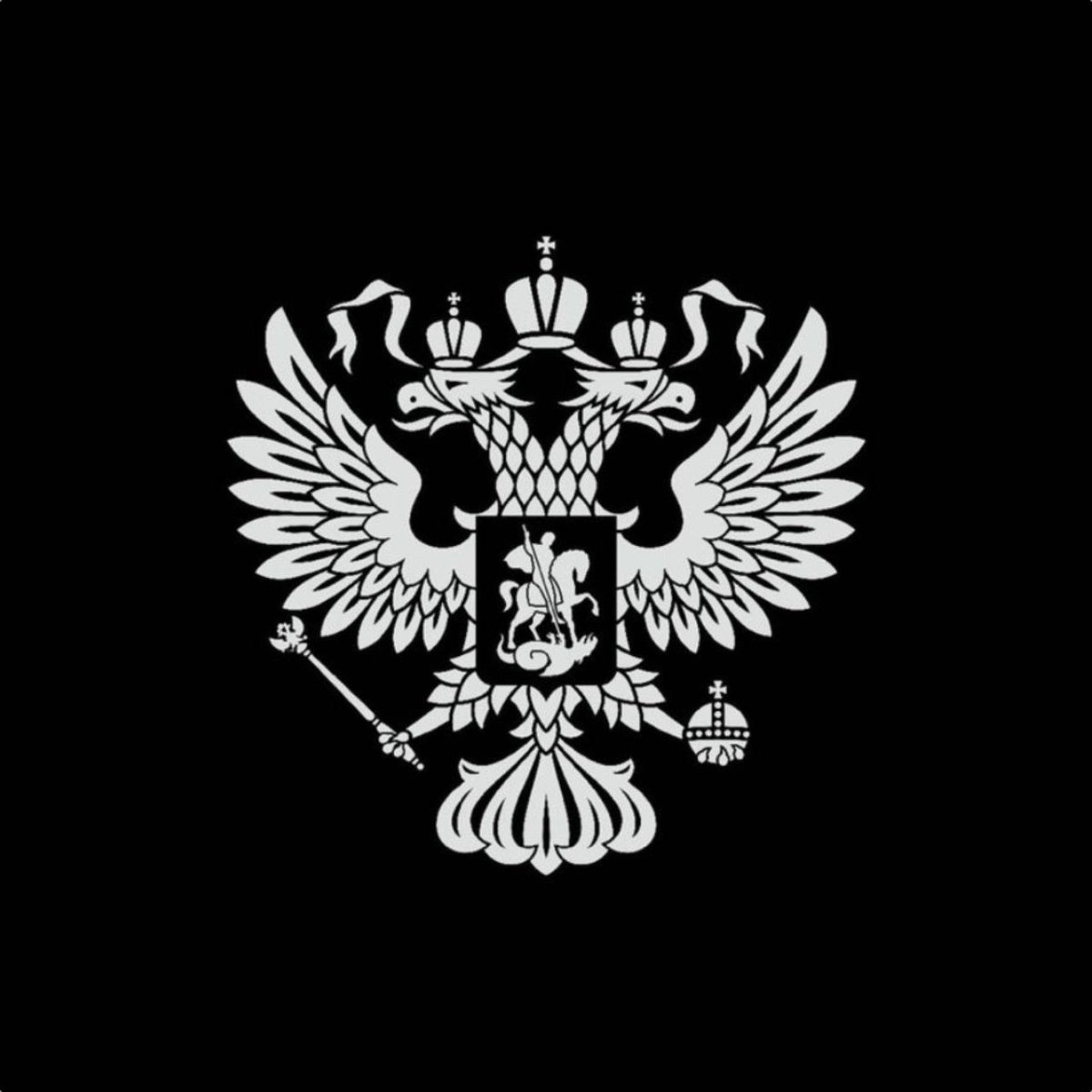 Белый герб на черном фоне