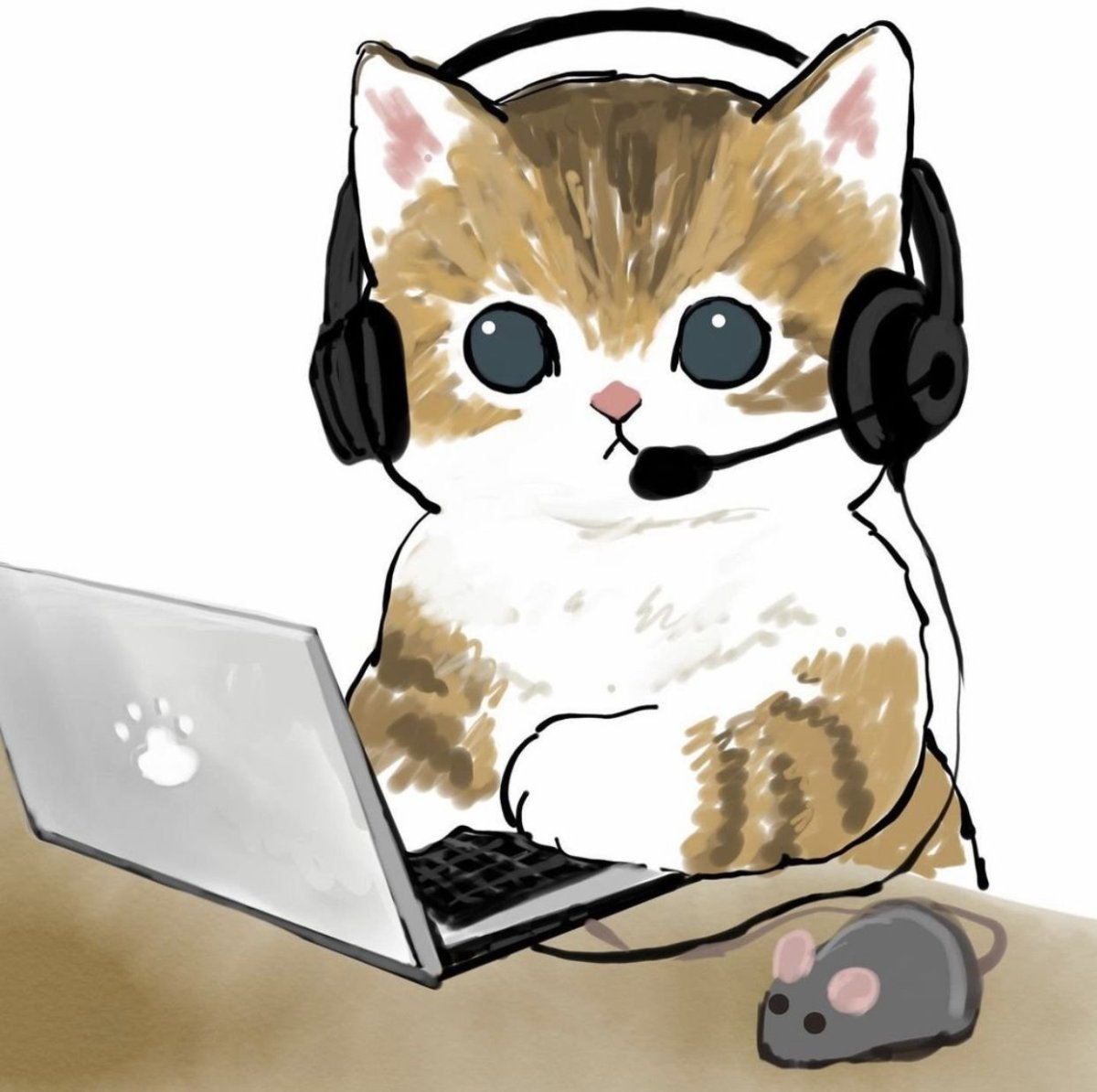 Котик в наушниках