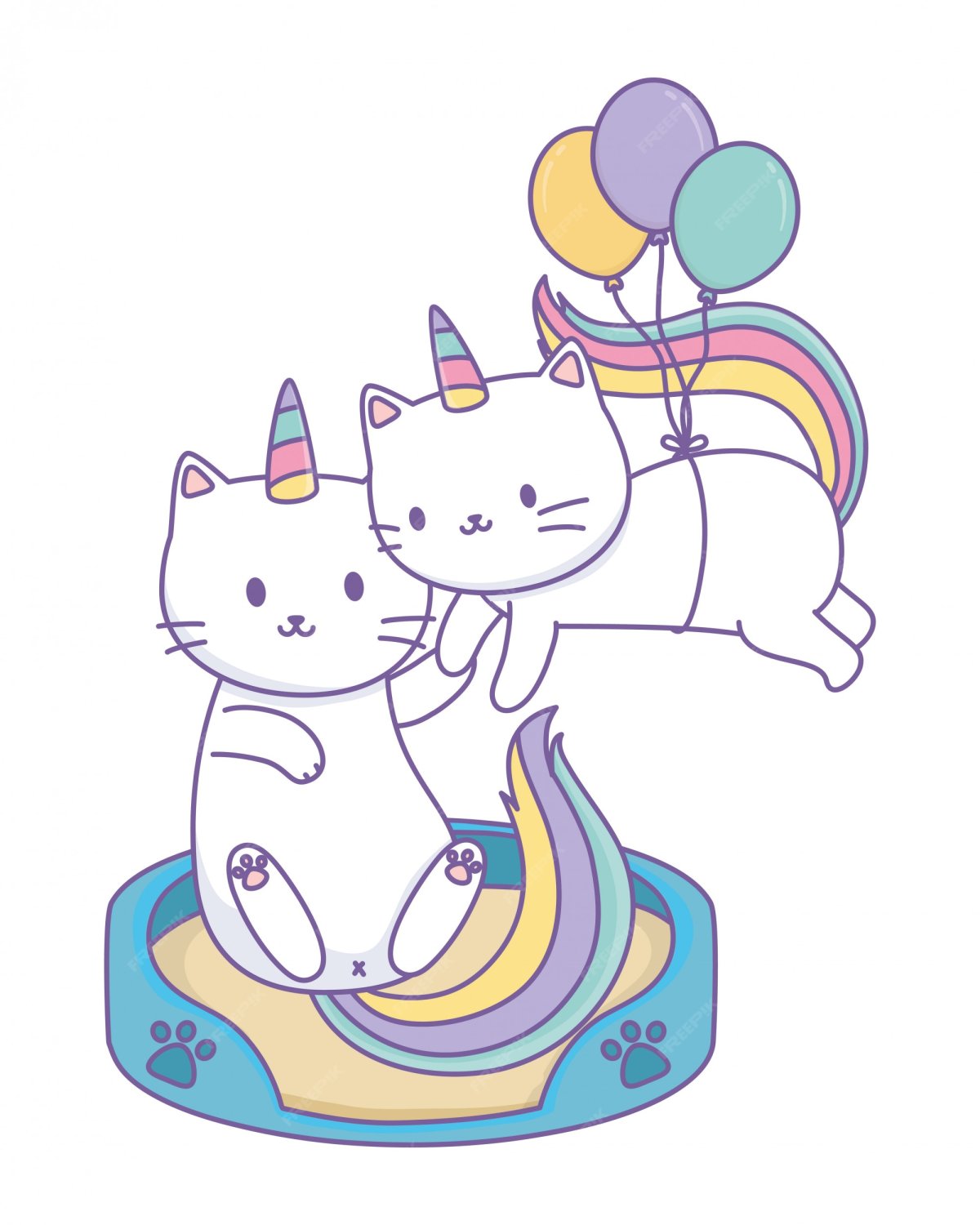 Кошка Единорог на белом фоне