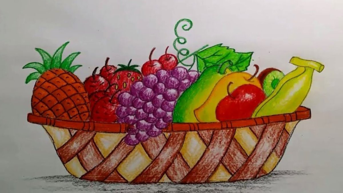 Рисование корзина с фруктами