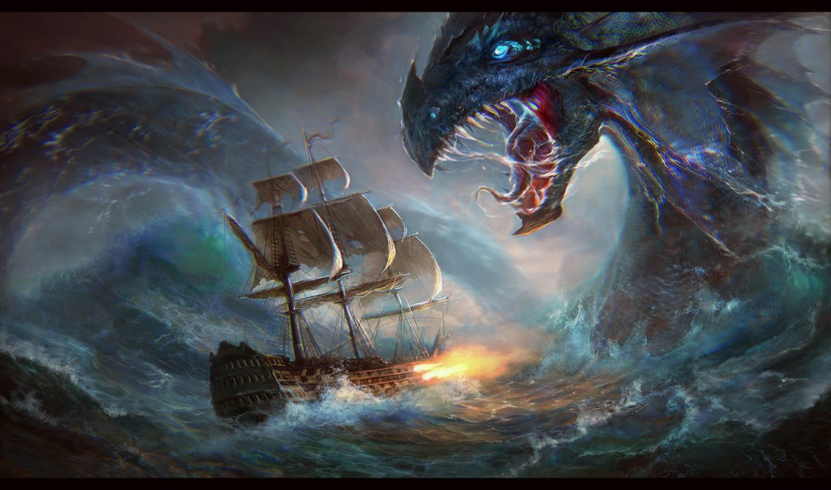 Морское чудовище и корабль