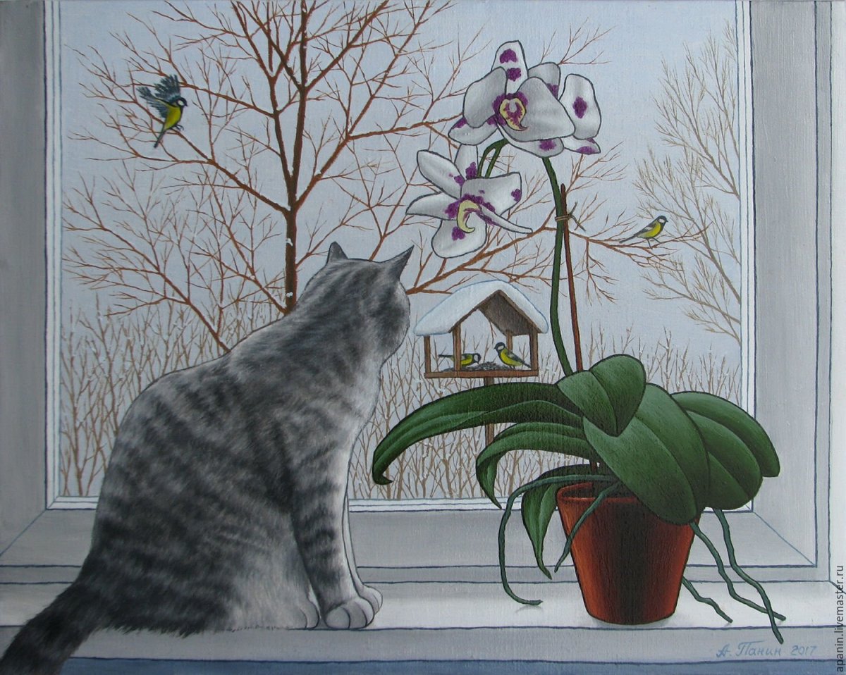 Кот на подоконнике Весна