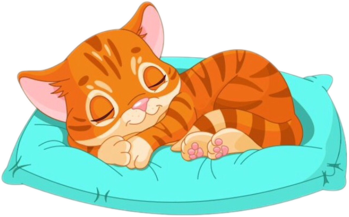 Спящий котенок на подушечке мультяшный
