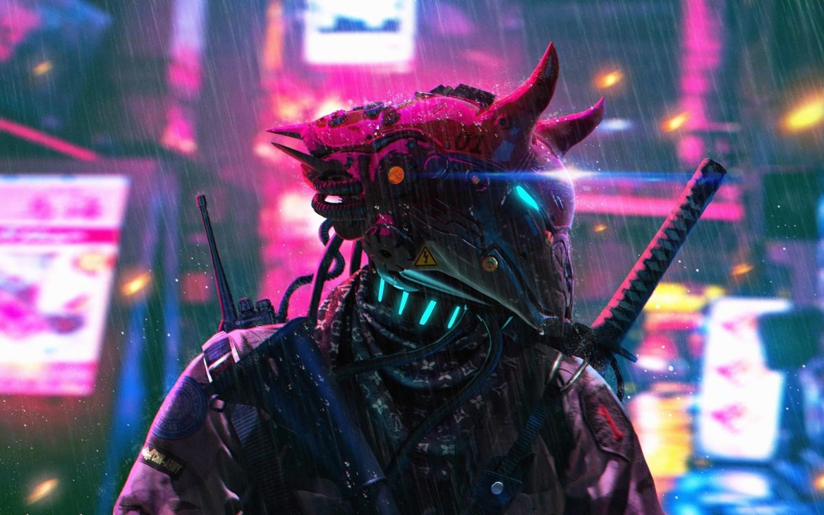 Cyberpunk 2077 Samurai неон маска